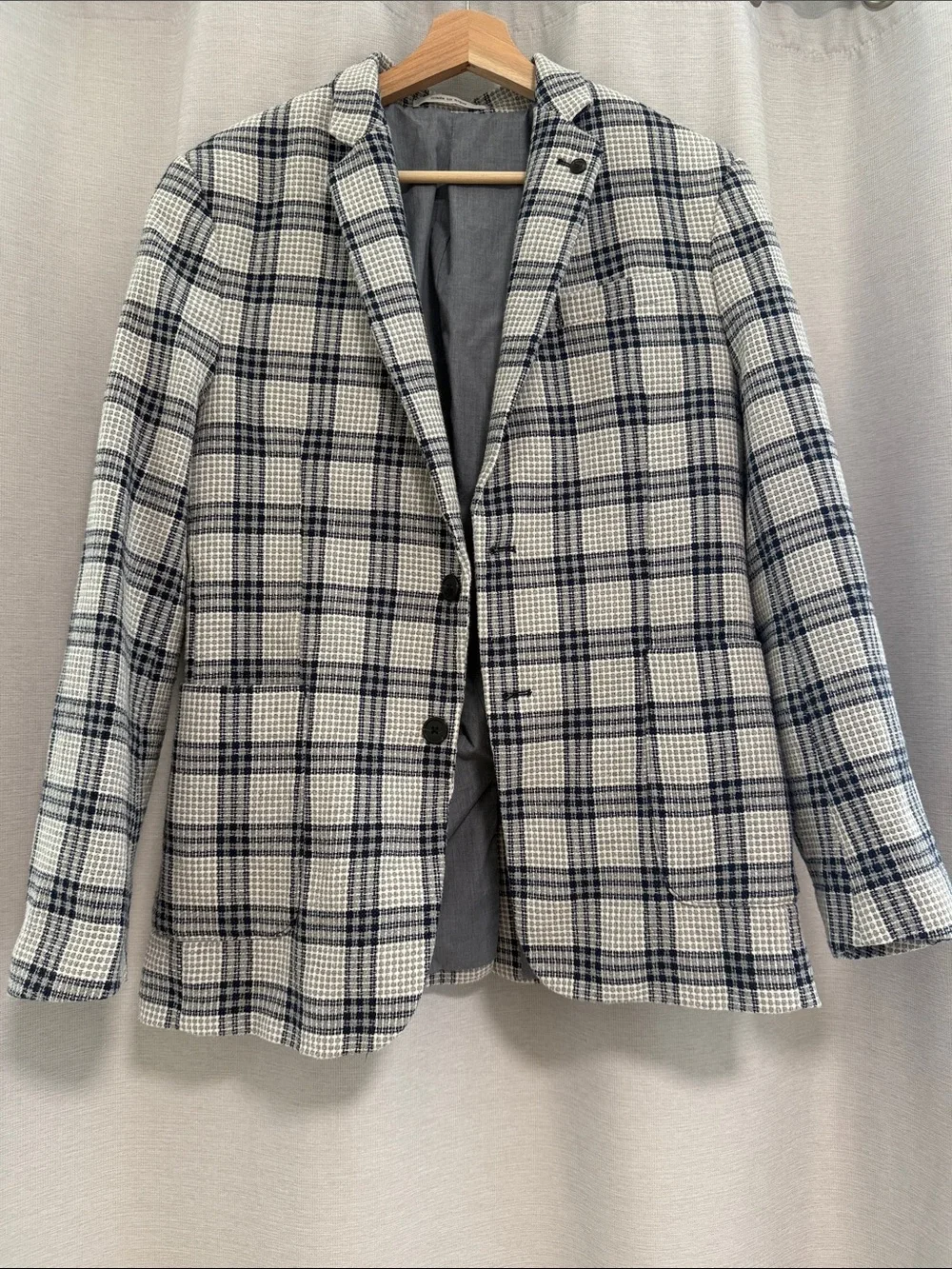 Zara White and Navy Checked Blazer